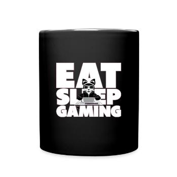 Eat. Sleep. Gaming. - Gamer Spruch mit Katze - Tasse einfarbig - Schwarz - Vorne
