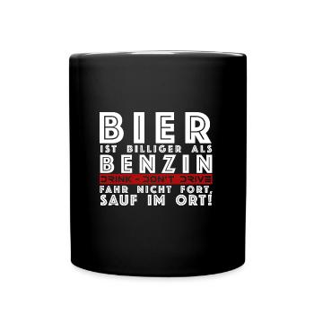 Bier ist billiger als Benzin | Klimawandel, Party - Tasse einfarbig - Schwarz - Vorne