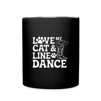 Ich liebe meine Katze und Line Dance - Tasse einfarbig - Schwarz - Vorne