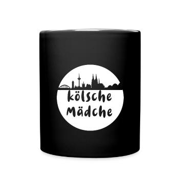 Köln, skyline,scherenschnitt,weiss,kölsche mädche - Tasse einfarbig - Schwarz - Vorne