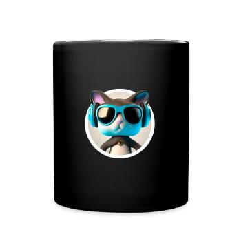 Katze Brille Turntable DJ Disco Club Kopfhörer - Tasse einfarbig - Schwarz - Vorne