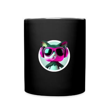 Katze Brille Turntable DJ Disco Club Kopfhörer - Tasse einfarbig - Schwarz - Vorne
