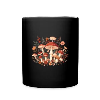 CottageCore mushroom design with different mushrooms - Full Colour Mug - black - Front