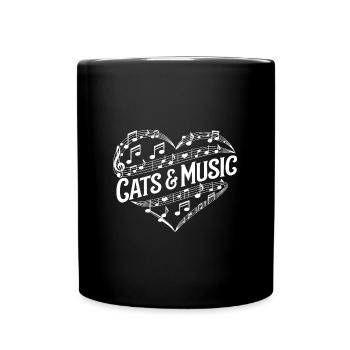 I Love Cats and Music Heart of Music Sheet Music - Full Colour Mug - black - Front