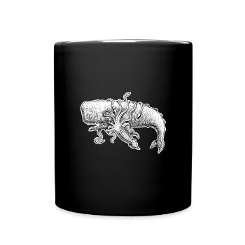 Sperm whale and giant squid. Vacation shirt. - Full Colour Mug - black - Front