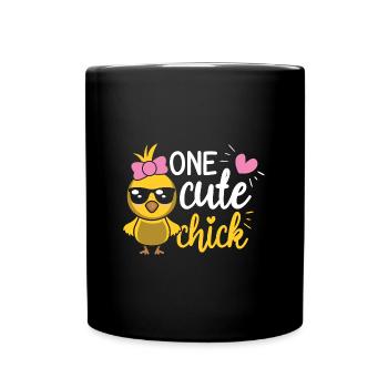 One Cute Chick Animal Pun Funny Easter Day - Full Colour Mug - black - Front