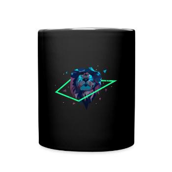 LÖWE KÖNIG LÖWENKÖPFE NEON RAUBTIER MOTIV GESCHENK - Tasse einfarbig - Schwarz - Vorne