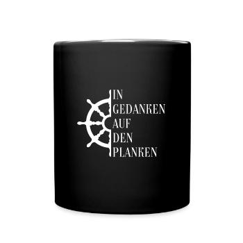 In Gedanken auf den Planken. Lustiger Seglerspruch - Tasse einfarbig - Schwarz - Vorne
