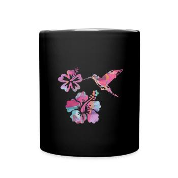 hummingbird,watercolor,flowers, hibiscus,floral,bird - Full Colour Mug - black - Front