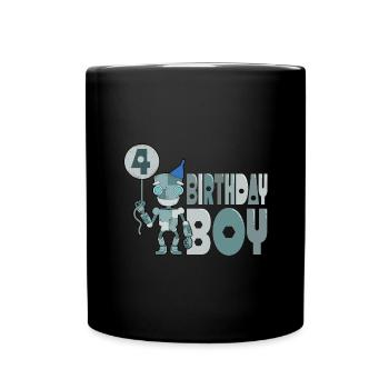 4. Geburtstag Roboter - Tasse einfarbig - Schwarz - Vorne