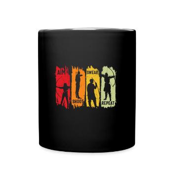 Aim Shoot Swear Repeat Archery Retro Sunset - Tasse einfarbig - Schwarz - Vorne