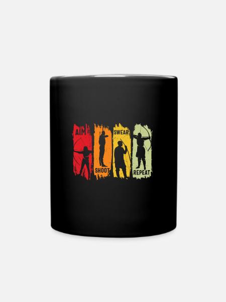 Aim Shoot Swear Repeat Archery Retro Sunset - Tasse einfarbig - Schwarz