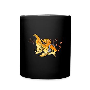 Goldfish Listening Music Kopfhörer Musiker - Tasse einfarbig - Schwarz - Vorne