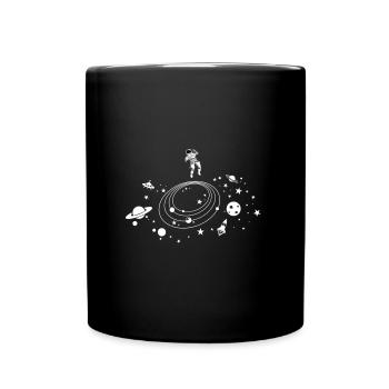 Astronaut im Weltraum | Panet, Sonne, Sterne, Mond - Tasse einfarbig - Schwarz - Vorne