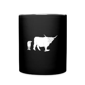 Scottish Highland cattle with veal lineart - Full Colour Mug - black - Front