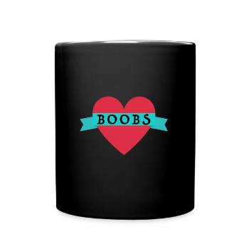 Ich liebe Brüste | lustige Sprüche, Herz - Tasse einfarbig - Schwarz - Vorne