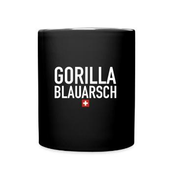 Gorilla Blauarsch | Schweiz, Sprichwort, Fondue - Tasse einfarbig - Schwarz - Vorne