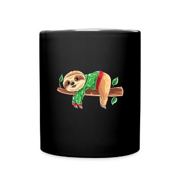 Lustiger Faultier mit Christmas Ugly Sweater Weihn - Tasse einfarbig - Schwarz - Vorne