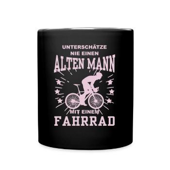 Unterschätze nie einen alten Mann Fahrrad - Tasse einfarbig - Schwarz - Vorne
