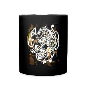 FENRIR Wolf - Odin - Vintage - usedlook - Tasse einfarbig - Schwarz - Vorne