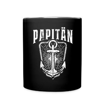 PAPITÄN - Anker - Vater - Papa - Geschenkidee - Tasse einfarbig - Schwarz - Vorne