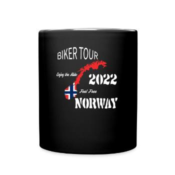Biker Tour 2022 Norwegen Motorrad Reise Urlaub - Tasse einfarbig - Schwarz - Vorne