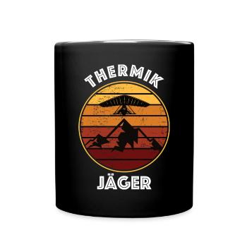 Lustiger Drachenflieger Thermikjäger Spruch - Tasse einfarbig - Schwarz - Vorne