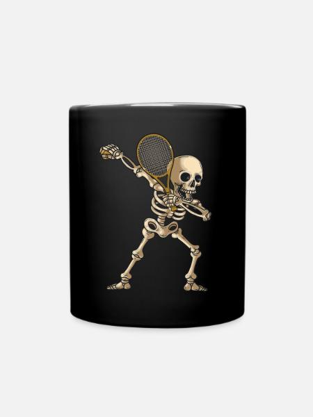 Dabbing Skeleton Tennis player with Tennis Racket - Full Colour Mug - black