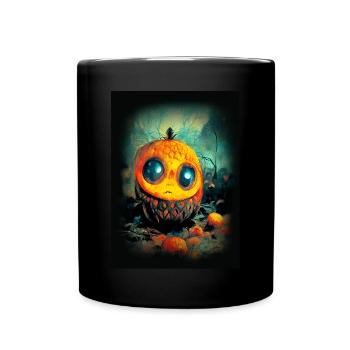Halloweenkürbis mit großen Kulleraugen - Tasse einfarbig - Schwarz - Vorne
