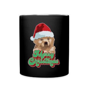 Cadeau de Noël Mignon Drôle de chien Chapeau de Père Noël Joyeux Noël - Mug uni - noir - Devant