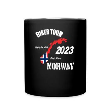 Biker Tour 2023 Norwegen Motorrad Reise Urlaub - Tasse einfarbig - Schwarz - Vorne