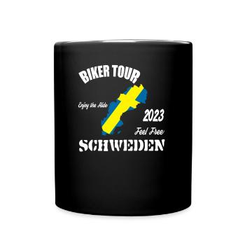 Biker Tour 2023 Schweden Motorrad Reise Urlaub - Tasse einfarbig - Schwarz - Vorne