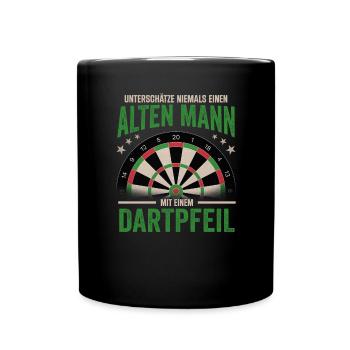 Dartspieler Dartpfeil Dartscheibe Dart Geschenk - Tasse einfarbig - Schwarz - Vorne