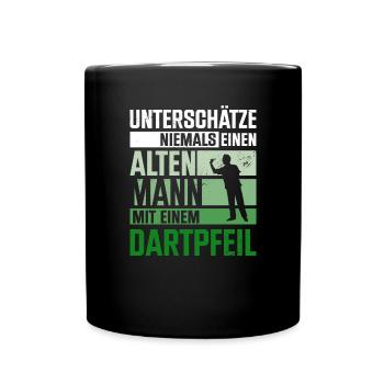 Dartspieler Dartpfeil Dartscheibe Dart Geschenk - Tasse einfarbig - Schwarz - Vorne