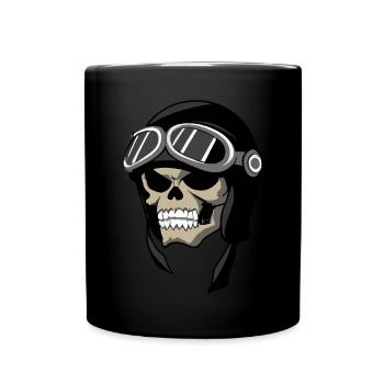 Skull / head as biker with helmet and goggles - Full Colour Mug - black - Front
