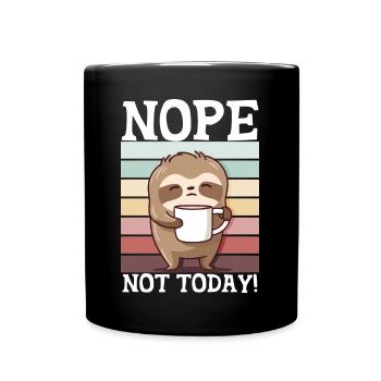 Spuch Faultier mit Tasse Müde Lustig Morgenmuffel - Tasse einfarbig - Schwarz - Vorne