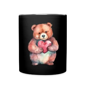 Cute & cute teddy bear with heart love - Full Colour Mug - black - Front