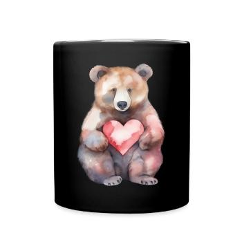 Cute & cute bear with heart love brown bear - Full Colour Mug - black - Front