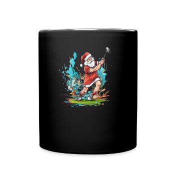 schöne Weihnachten Bescherung,Weihnachtsmann Golf - Tasse einfarbig - Schwarz - Vorne
