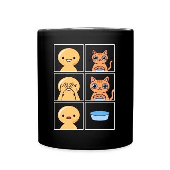 Katze frisst schnell Design für Katzenhalter - Tasse einfarbig - Schwarz - Vorne