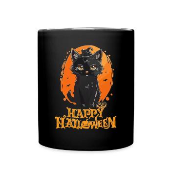 Happy Halloween - Schwarze Katze - Tasse einfarbig - Schwarz - Vorne
