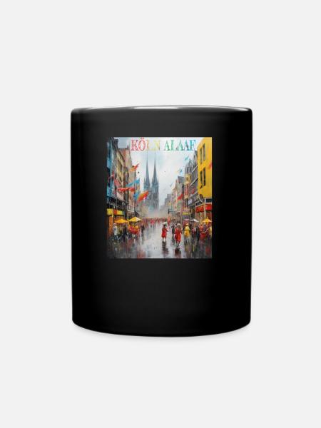 Cologne Alaaf Cityscape, Cologne Carnival, Shrove Monday - Full Colour Mug - black
