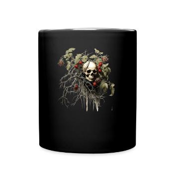 Skelett mit Pflanze, Gothik Fantasy Druide Natur - Tasse einfarbig - Schwarz - Vorne