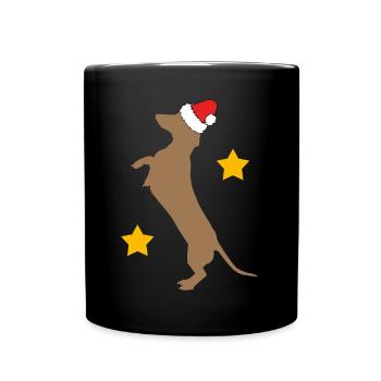 frohe Weihnacht mit Dackel mit Nikolausmütze - Tasse einfarbig - Schwarz - Vorne