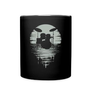Drumset Silhouette Drums with Reflection - Full Colour Mug - black - Front