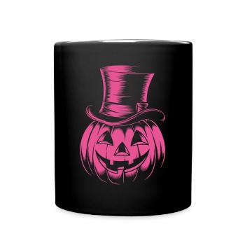 Halloweenkürbis mit Zylinder Strichzeichnung - Tasse einfarbig - Schwarz - Vorne