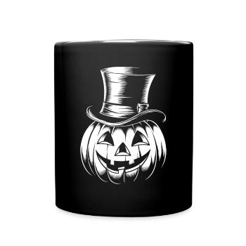 Halloweenkürbis mit Zylinder Strichzeichnung - Tasse einfarbig - Schwarz - Vorne