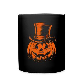 Halloweenkürbis mit Zylinder Strichzeichnung - Tasse einfarbig - Schwarz - Vorne