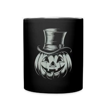 Halloweenkürbis mit Zylinder Strichzeichnung - Tasse einfarbig - Schwarz - Vorne