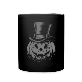 Halloweenkürbis mit Zylinder Strichzeichnung - Tasse einfarbig - Schwarz - Vorne